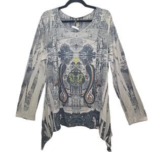 Poliana Plus Tunic Top Womens 3X Boho Asymmetrical Sharkbite Hem Long Sleeve NEW